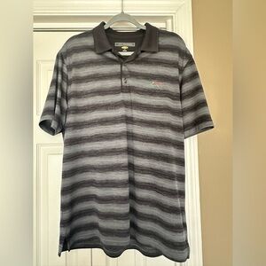 Greg Norman Men’s Play Dry Black Striped Polo Shirt, Size L. Excellent cond.